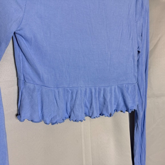 Out From Under Blue Lace Trim Ruffle Crop Top Long Sleeve Rosette Coquette XS - Picture 9 of 11